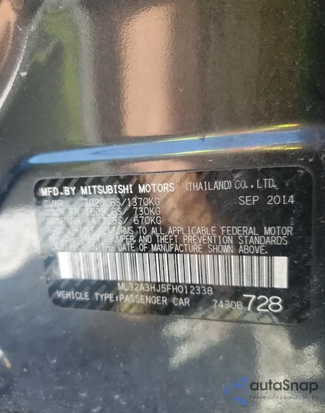 2015 Mitsubishi Mirage De from USA, damaged, VIN ML32A3HJ5FH012338